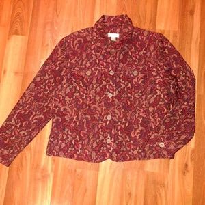 Red Black Burgundy Gold Brocade Paisley Tapestry Light Jacket brass buttons Boho